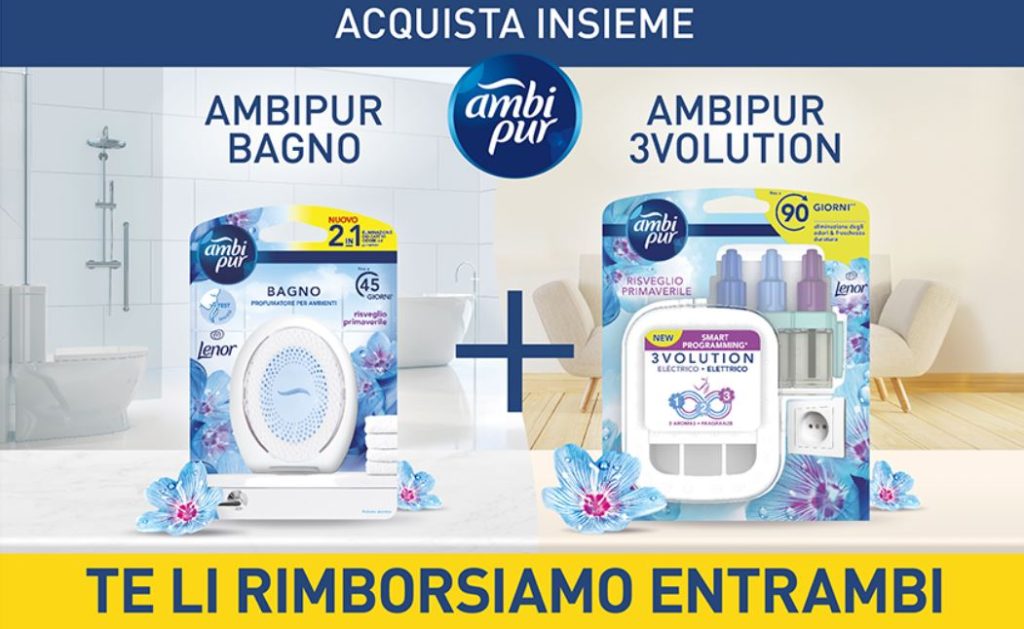 Cashback Ambipur: ricevi il rimborso di 1 Ambipur bagno e 1 Ambipur  3Volution