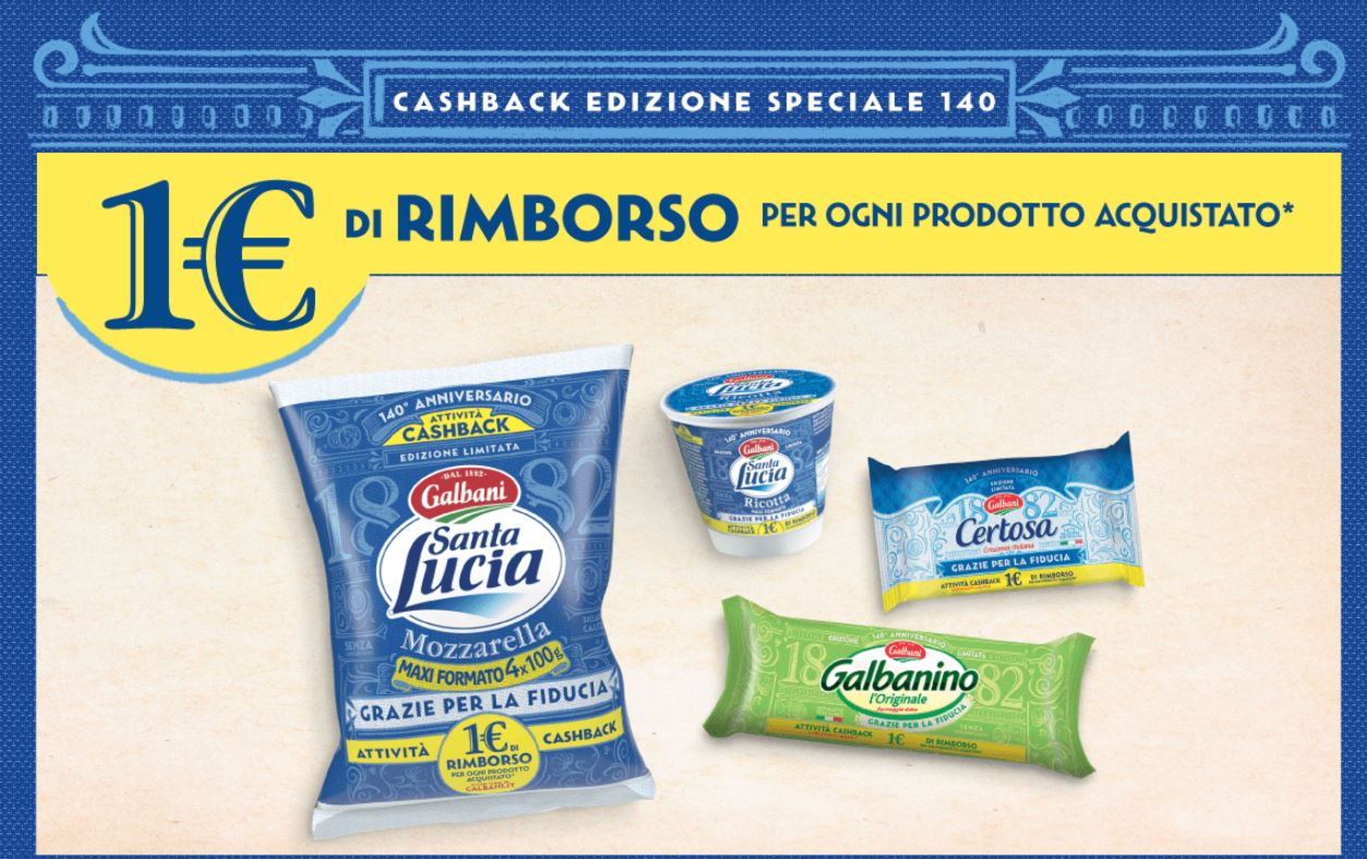 Cashback di 1 Euro sui prodotti Galbani: fino a 10 prodotti