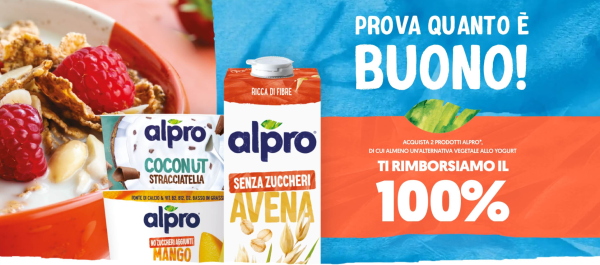 Alpro Cash Back 2025: rimborso di 2 prodotti di cui un’alternativa vegetale allo yogurt