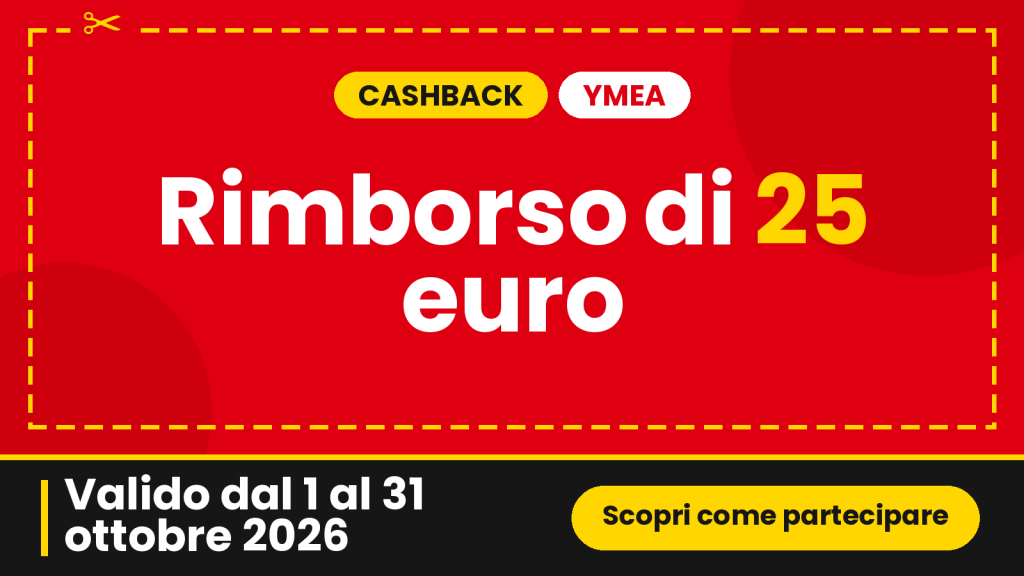 Prodotti Ymea Menopausa in esposizione con grafica promozionale del cashback