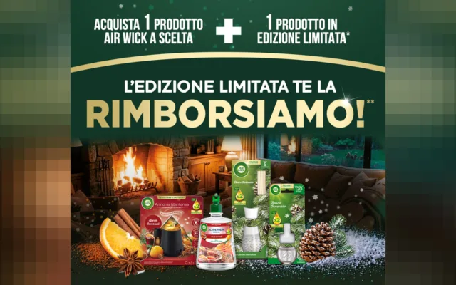 Iniziativa Cashback Air Wick Fragranze Invernali per ricevere il rimborso sui prodotti invernali