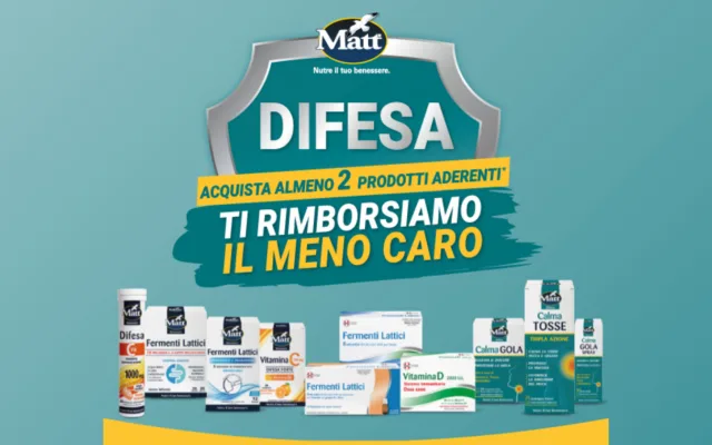 Iniziativa cashback Difenditi con Matt con rimborso sui prodotti in promozione