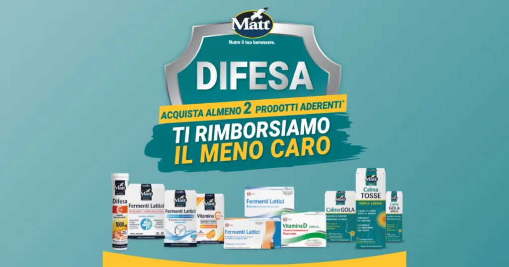 Iniziativa cashback Difenditi con Matt con rimborso sui prodotti in promozione