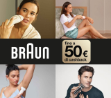 Con il “Braun cashback” ricevi fino a 50 Euro di rimborso sull’acquisto dei rasoi e epilatori
