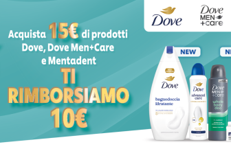 Cashback Dove e Mentadent: come ricevere 10€ di rimborso spendendone 15