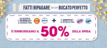 Con lo spendi e riprendi “Fatti ripagare un bucato perfetto” ricevi il rimborso del 50% di 1 detersivo Sole o Napisan e 1 additivo Calgon o Vanish